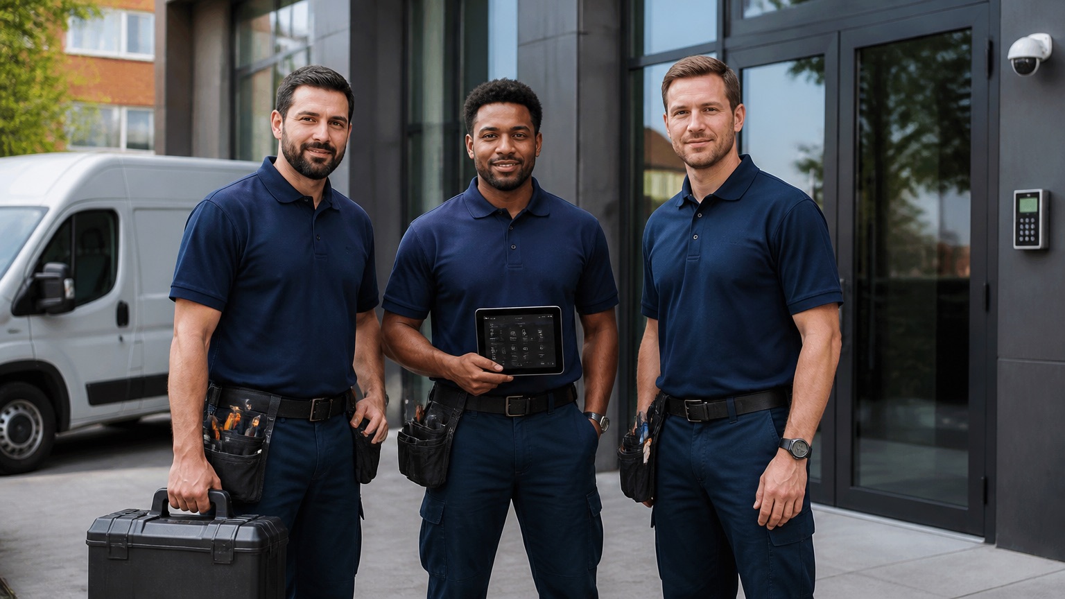 Citywide professional locksmith team beside their service van
