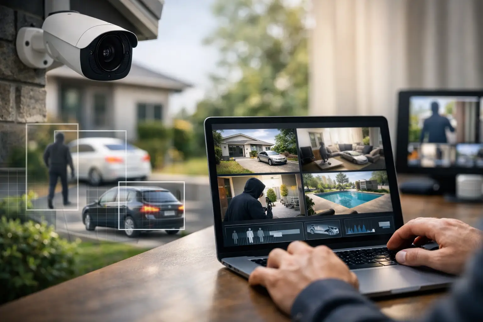 Security camera with live multi-camera monitoring feeds